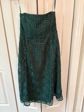 LOFT Dark Green Lace Strapless Dress